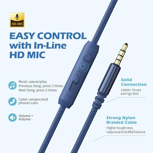 Image of AILIHEN C8 Headphones Wired, On-Ear Headphones with Microphone and Volume Control, Corded 3.5mm Headset for Boys Girl School Smartphones Chromebook Laptop Computer Tablets Airplane Travel (Indigo)