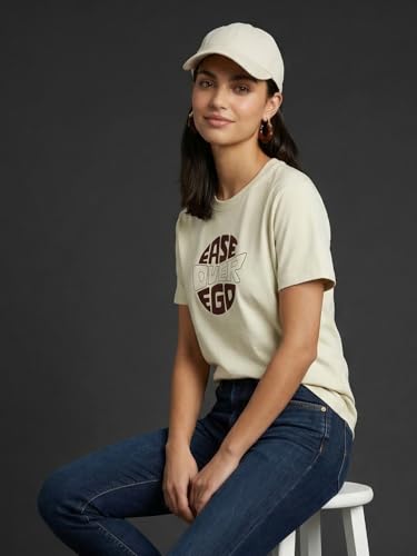Image of Nobero Women's Graphic Printed T-Shirt | Regular Fit 180 GSM Cotton Tee for Women | Comfortable Round Neck Casual Wear