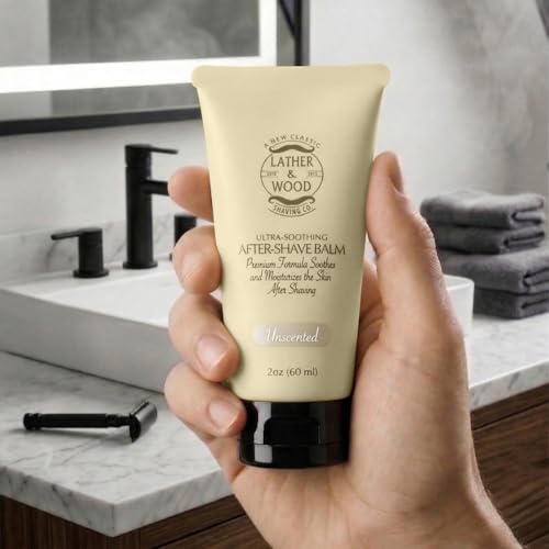 Image of Lather & Wood Unscented Aftershave Balm for Men - Soothes Razor Burn, Hydrates & Restores Skin - Alcohol Free, Non-Greasy Formula - 2oz