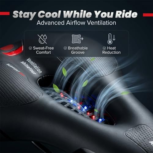 Image of SEMITO Cycle Seat Cushion for Men & Women | Wide Soft Bicycle Saddle with Dual Shock Absorber, Waterproof PU Leather & Reflective Backlight | Universal Fit for MTB, Road, Hybrid & Exercise Cycle