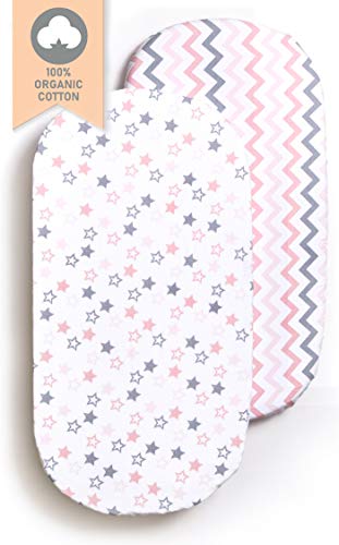 Sofia Amber Baby Bassinet Sheets Oval Fitted - Bassinet Sheet Set 2 Pack – Bassinet Fitted Sheets – Oval Bassinet Sheets Girl 100% Organic Cotton – Compatible with Halo Chicco Miclassic Uppababy