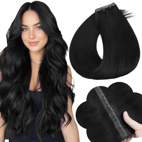 Image of Full Shine Butterfly Weft Hair Extensions Human Hair 16 Inch 50G Off Black | Silky Straight Volume, Invisible PU Hole Design, Natural Blend for Women, Daily Styling, Seamless Coverage Solution