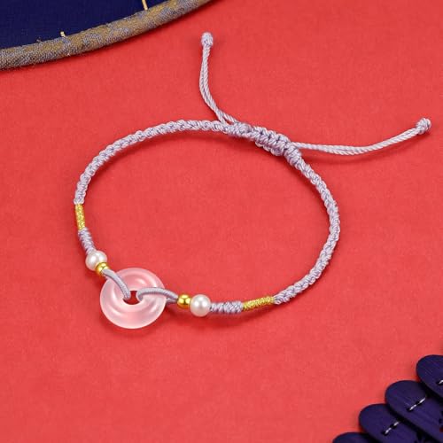 24K Gold Bracelet for Women Pearl Bracelets Peace Buckle Charm Link Chain Chalcedony Beads Natural Gemstone Bangle Dainty Healing Stone Charms Lucky Jewelry Agate Braided Rope Fortune Solid Gold Gift4