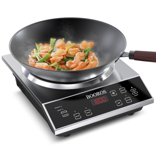 BOOROS 1800W Induction Wok Cooker Concave Burner with 13.8 Wok