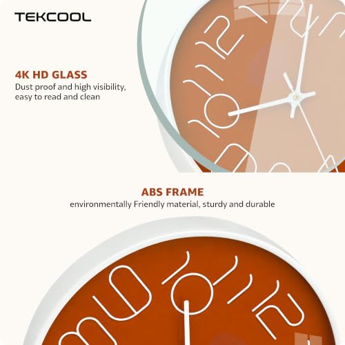 Image of TEKCOOL Plastic Digital Wall Clock 12 inch Silent Quartz Decorative Non-Ticking Classic Clock Battery Operated Round Easy to Read for Room /Home /Kitchen /Bedroom /Office /School-(Orange White)'