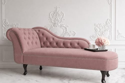 Image of Velvet Modern Chesterfield Chaise Lounge Couch 166 X 63 X 76 for Your Loving Space (Pink -L, Left Arm)