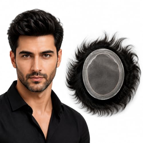 Image of EUPHORIA Original B.M.W Premium Hair Patch for Men | 100% Virgin Human Hair Toupee | Silky Soft Natural Looking Hair with PU Border | Non Surgical Hair Replacement System | Use with Clips Tape or Glue|, Black, 8x6