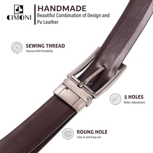 Image of CIMONI Reversible Leather Belt for Men | Genuine Leather & Vegan Leather Pin Buckle Belt | Classic Black /Brown Adjustable Belt for Formal, Business, Office & Casual Wear