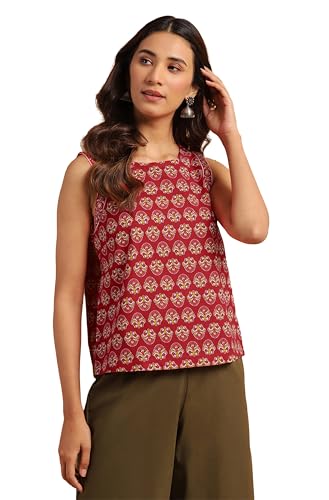 Image of Janasya Women's Cotton Floral Print Regular Top