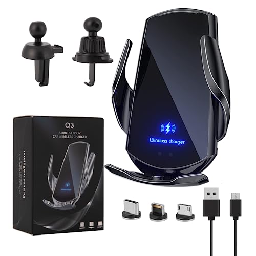 LFNOWN Wireless Car Charger Car Phone Holder Mount Wireless Charging 15W Fast Charging Auto Clamping Car Charger Phone Mount Phone Holder fit for All Android Smartphone(Black)