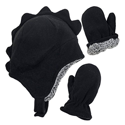 Image of N'Ice Caps Toddler Baby Hat Mitten Set Boys Dino Fleece Gloves Warm Sherpa Lined