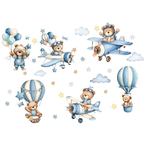 2 Pieces Bear Hot Air Balloon Wall Sticker, Nursery Wall Sti