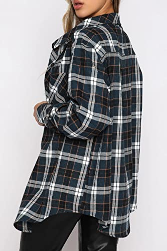 Image of CHYRII Womens Button Down Flannel Shirts Long Sleeve Plaid Shackets Business Casual Blouse Top