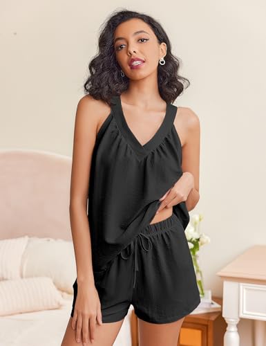 Image of Ekouaer Lounge Sets for Women 2 Piece Summer Pajamas Tank Top Shorts Set Comfy Loungewear Cute Beach Vacation Outfits