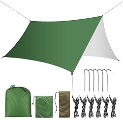 KIMIGO Toldo de Refugio Camping 3x3M,Toldo Camping...: Tienda de campaña playera de alta calidad: Diseñada para exteriores, incluye un toldo de 3 m x 3 m, una bolsa de almacenamiento, 6 cuerdas cortavientos con hebillas antideslizantes y 6 clavos de aluminio. Incluye diversos accesorios y su área de cobe...