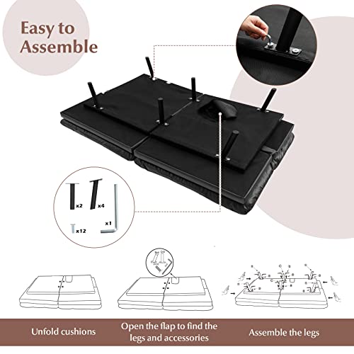 Goflame Convertible Sofa Bed, Memory Foam Futon Sofa Bed With Adjustable Backrest & Armrests, 6 Metal Legs, Upholstered Folding Couch Sleeper For Small Apartment, Living Room, Bedroom, Office (Black) #TOP6