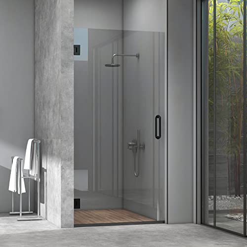 Frameless Corner Swing Single Hinged Glass Shower Door Ravello Series With Matte Black Finish 28"X75" - 3/8" (10Mm) Clear Tempered Glass With Smart Guard Easy Clean Coating By Fab Glass And Mirror #TOP7