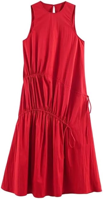Women's Fitted Round Neck Sleeveless Bow Decor Midi Dress Office Business Casual Dress