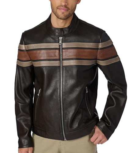 Image of Crafter Men's Classic Elite Vintage Style Cafe Racer Retro Motorcycle Distressed Biker Zip Up Genuine Leather Jackets For Men