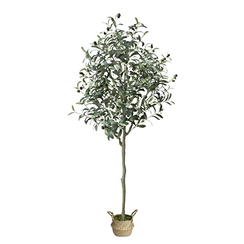 Chantoo Artificial Olive Tree 5.01 Ft Faux Trees Artificial Plants For Home Decor Indoor Living Room Tall Fake Plants With Large Branches And Seagrass Belly Basket #TOP17