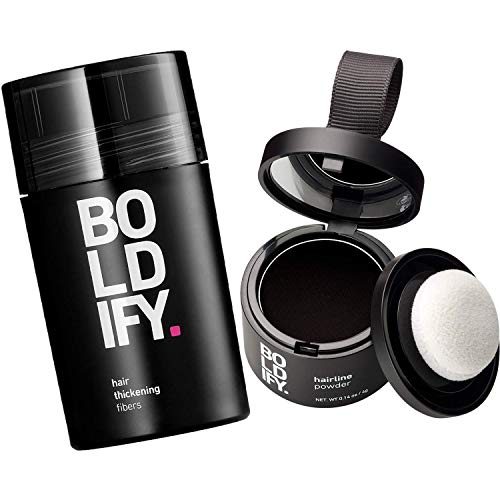 Hair Fiber (Black) + Hairline Powder (Black): Boldify Build & Conceal Bundle - Undetectable Hair Thickener for Fine Hair, Instant Stain-Proof Root Touchup Powder, For Men & Women
