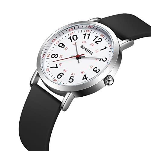 Boshiya Nurse Watch, Nursing Watch For Nurse, Medical Professionals And Students, Watch With Second Hand For Nurses Easy To Read Waterproof, Medical Watch12/24 Hour Display, Black Silicone Band. #TOP2