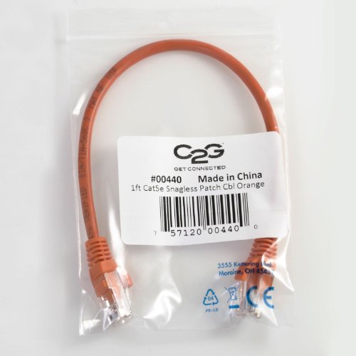 Image of C2G 00454 Cat5e Cable - Snagless Unshielded Ethernet Network Patch Cable, Orange (25 Feet, 7.62 Meters)