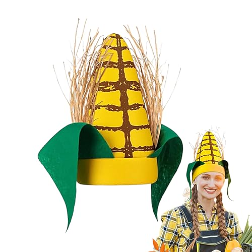 Correo de disfraces del traje de maíz: hojas verdes y cáscaras marrones Corncob 11 pulgadas ropa de comida divertida, cosplay novedoso para adultos para adultos fúnebe hat alimentos para la fiesta de