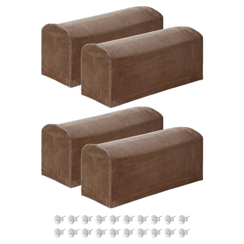 Fundas para reposabrazos elásticas de poliéster marrón oscuro con pasadores para protector de sofá 2