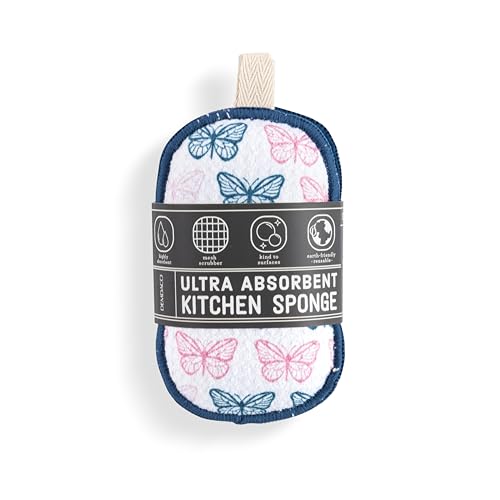 Image of Demdaco Absorbent Reversible Mesh Sponge, Dish Cleaning Supplies, 3 x 5 Inch Polyester, Butterflies - Pack of 2