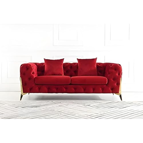 Image of A to Z Furniture Modern Classic Fabric & Valvet Tufted Chesterfield Sofa Living Room and Office (3+1= 4 Seater Sofa Set with Footrest Burgundy)
