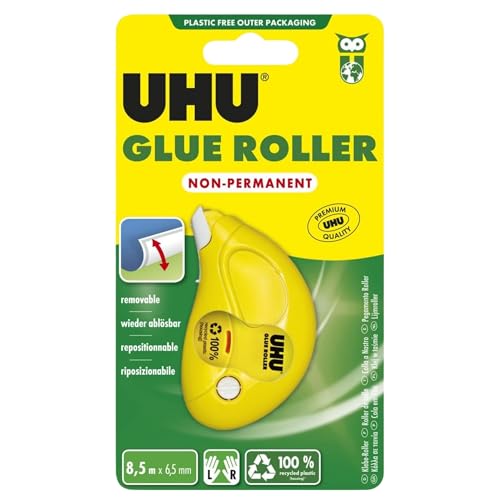 UHU Roller De Colle - Ruban Adhésif Non Permanente Et Repositionnable - Application Rapide Propre Et Précise - Instantanée - Sans Solvants - Transparente -...