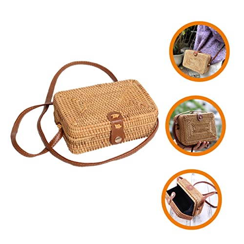 DOITOOL Bolsa De Vime Bolsa Tecida Bolsa De Praia De Vime Bolsa De Vime Tecida À Mão Bolsa Quadrada