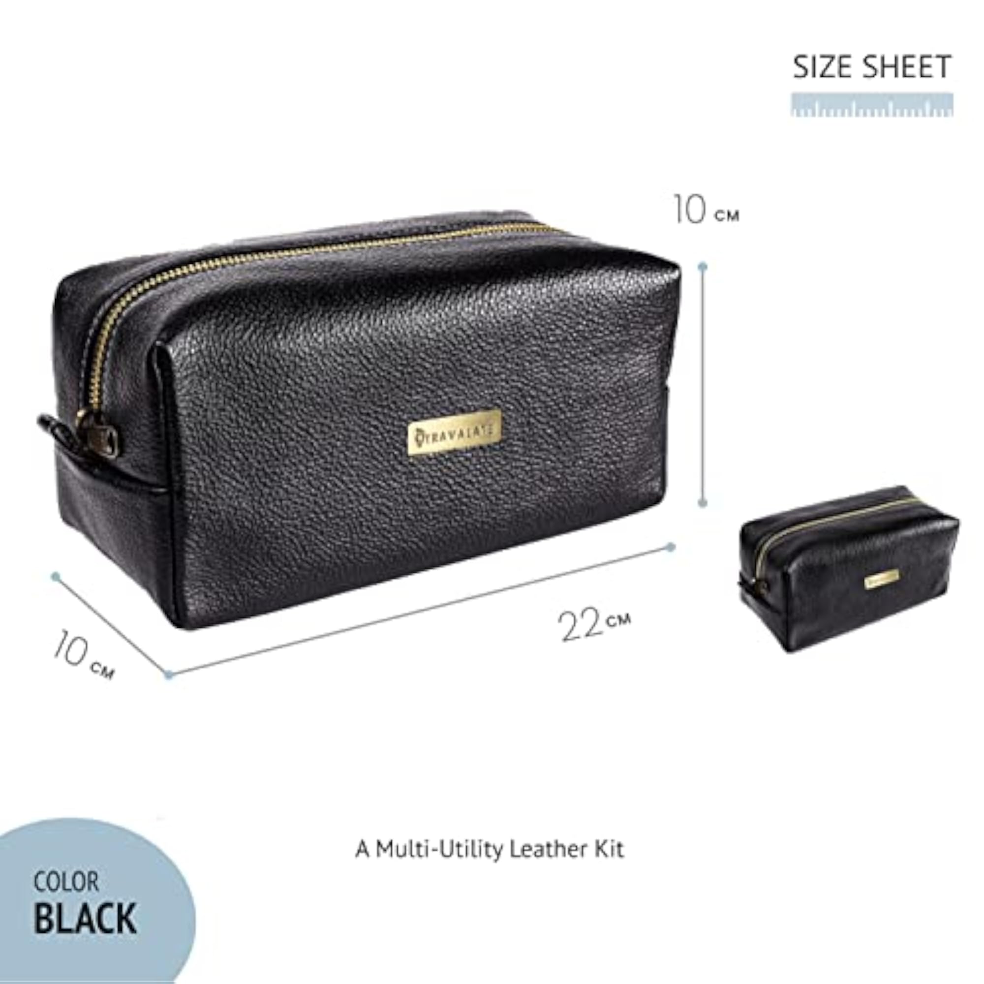 Genuine Leather Shaving Bag, Black DOP Kit