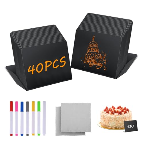 40 Pièces Etiquette Prix, Craie Tableau Noir avec Crayons Aquarellables, Mini Ardoise, Tableau Noir Craie, Etiquette Prix, Porte Nom Table avec Chiffon...