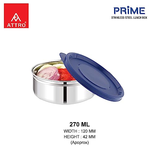 Image of ATTRO Prime Stainless Steel Single Wall Storage Containers Airtight & Leak Proof Containers for Office Use, School, Picnic, 250ml - Blue-Set Of 6
