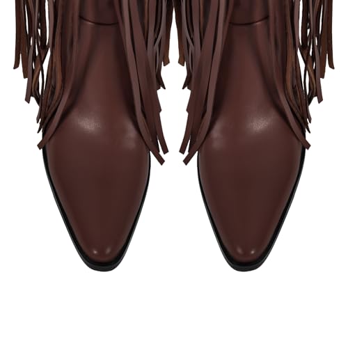 Image of richealnini Western Thigh High Cowboy Boots with Fringe Over Knee Wide Calf Cowgirl Boots