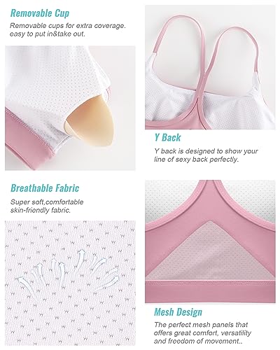 Image of RUNNING GIRL Y-Back Sports Bras for Women, Medium Impact Wirefree Padded Bra Workout Crop Top Longline Sports Bra Push up(WX2915Flush Pink,XL)