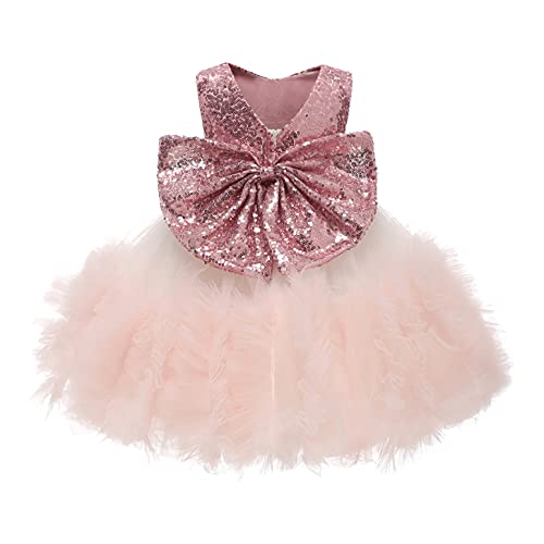 ABAO SISTER Baby Girls Toddler Tulle Sequin Tutu Bowknot Backless Flower Girl Dress Princess Pageant Birthday Party Wedding Ball Gown, Pink 18M