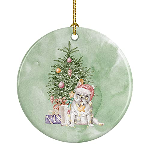 Caroline's Treasures French Bulldog White and Tree Ceramic Ornament Christmas Tree Hanging Decorations for Home Christmas Holiday, Party, Gift, 3 in, Multicolor