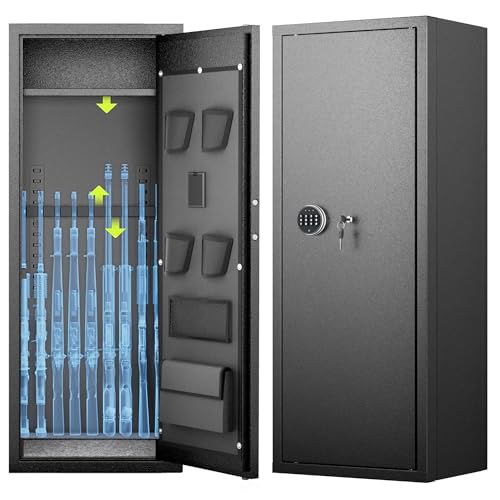 Bonusall 10 Rifle Safe Home,Rifle Gun Cabinet for Rifles and Shotguns,Quick Access Rifle Safes for Home with Digital Keypad,Adjustable Shelves,Pockets
