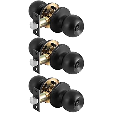 GUA OYH Front Door Knob with Lock and Key, Entry Door Lockset, Exterior Door Knob, Keyed Entry Lock for Home Office or Hotels, Compatible with Right & Left Handed Doors, 3 Pack, Matte Black Cover