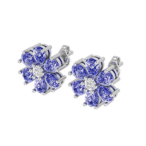 Silver Smile - 925 Sterling Silver Flowers Stud Earrings For Women | Attractive Small Pear Shaped Gemstone Studs With Push Backs | Hypoallergenic Earrings For Teen Girls #TOP1