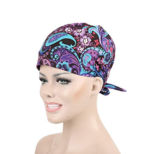Amosfun Gorra quirúrgica Ajustable Gorra médica Bouffant Sombreros quirófano impresión Trabajo Tapa (púrpura)