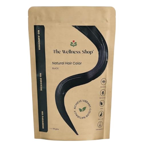 The Wellness Shop – Natural Black Hair Color | Long-lasting Hair Color & Healthy Shine | Ammonia Free Long Lasting Color for Stronger & Silkier Hair for Men and Women | Pack Of 1 (100gm / 3.38 fl oz)