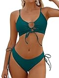 ZAFUL Bikini Sets for Women Two Piece Cute String High Cut Swimsuit 2025 Teen Girl Brazilian Lace Up Bathing Suit Sexy Criss Cross Large Busted Padded Top Swimwear Teal S