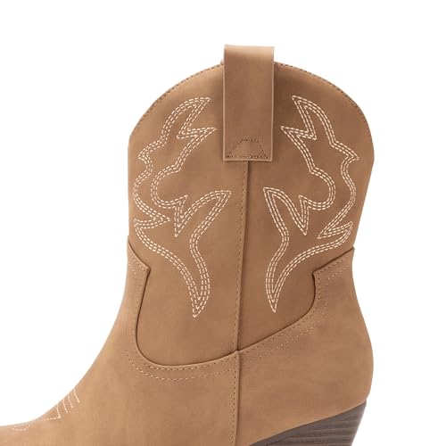 DREAM PAIRS Women's Cowboy Cowgirl Boots Embroidered Stitched Short Western Boots Low Chunky Heel Pointed Toe Ankle Booties3