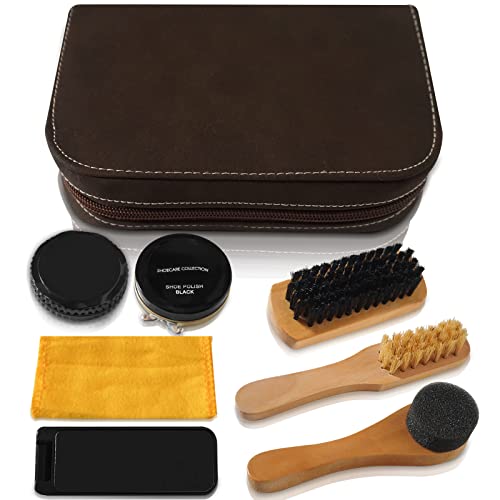Wonwood_direct Kit de cirage de chaussures pour cuir lisse, avec brosses à reluire et brosse à daim, protection très efficace du cuir, Taille unique (Marron foncé)