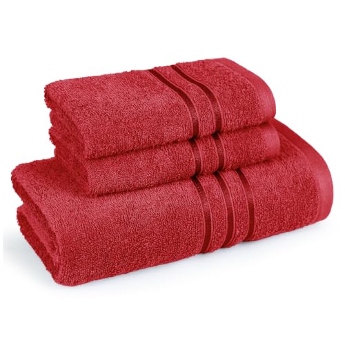 Image of MYTRIDENT Towel Set| Comfort Living | Quick Drying | Travel Friendly | for Men /Women | 3 PC Towel Set | 1 Bath (70 cm x 140 cm) 2 Hand (40 cm x 60 cm) | 100% Cotton 400 GSM - Tango Tomato