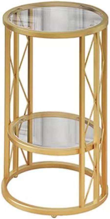 Double Tier Tempered Glass Side Tables，Tall Metal Plant Stand Bla...